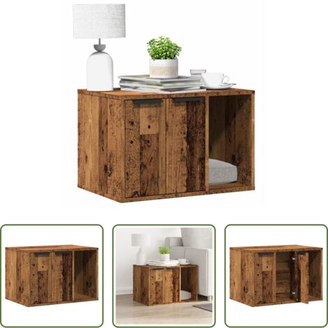 Arenero para gatos -  Mueble arenero para gatos madera envejecida 60x40x40 cm