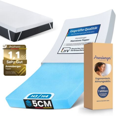 Arensberger Matratzen Topper ESSENCE, 180x200cm, Gelschaum Matratzentopper, waschbarer Bezug, geeignet für Federkern & Schaumstoff Matratzen, Höhe 5cm