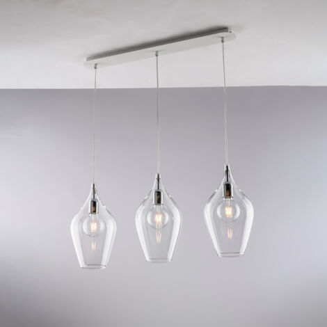 Ares Binario in ferro con vetri trasparente pyrex 3 luci L.75 X 10 BL273-BIN3-TR
