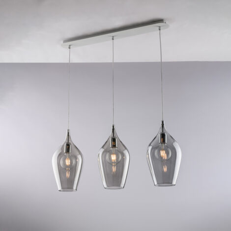 Ares – Eisenschiene mit Pyrex-Grauglas, 3 Lichter, L. 75 x 10 – BL273-BIN3-GR
