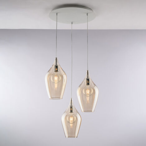 Ares Sospensione in ferro con vetri ambra pyrex 3 luci 141 Ø50 BL273-S3-AM