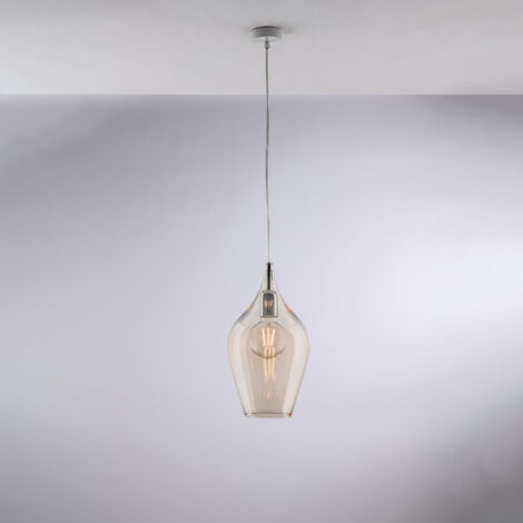 Ares Suspension Iron Avec Verre Pyrex Ambré 1 Lumière 142 D.20 Bl273-S1-Am