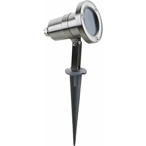 Arev – Spot extérieur sur piquet GU10 5W 380lm – Blanc chaud 3000K – Protection IP44 – Finition inox pour éclairage décoratif