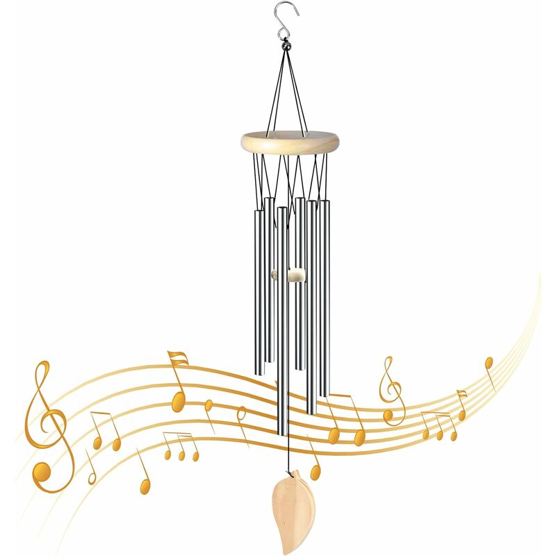 Argent - 1 pièce carillon éolien, carillon éolien d'intérieur et d'extérieur, 6 tubes en aluminium, carillon éolien décoratif en métal pour le