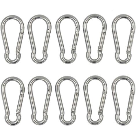 Argent 10 Pièce Mousquetons 40mm x 4 mm, Capacité de Charge Jusqu'à Environ 80 kg，Mousqueton en Acier Inoxydable 304