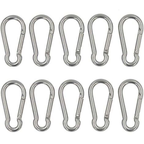 Argent 10 Pièce Mousquetons 40mm x 4 mm, Capacité de Charge Jusqu'à Environ 80 kg，Mousqueton en Acier Inoxydable 304