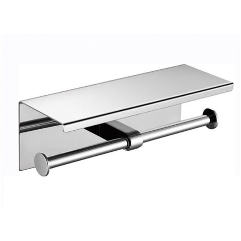 Argent - 27x11x10 cm - Porte papier toilette acier inoxydable avec support smartphone, capacité de rangement 2 rouleaux, Acier inoxydable