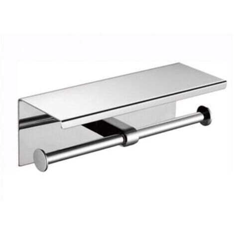 Argent - 27x11x10 cm - Porte papier toilette acier inoxydable avec support smartphone, capacité de rangement 2 rouleaux, Acier inoxydable