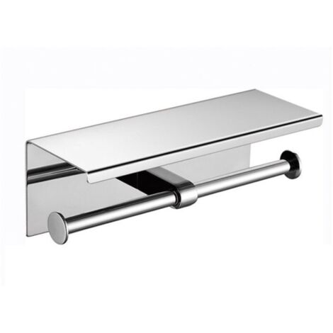 Argent - 27x11x10 cm - Porte papier toilette acier inoxydable avec support smartphone, capacité de rangement 2 rouleaux, Acier inoxydable