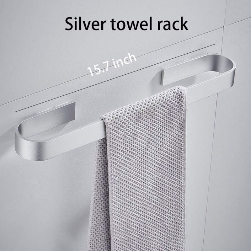 (Argent, 40 cm) Porte-serviettes mural sans perforation, rails antirouille, serviettes de bain, porte-vêtements, porte-serviettes de cuisine
