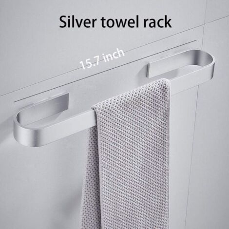(Argent, 40 cm) Porte-serviettes mural sans perforation, rails antirouille, serviettes de bain, porte-vêtements, porte-serviettes de cuisine