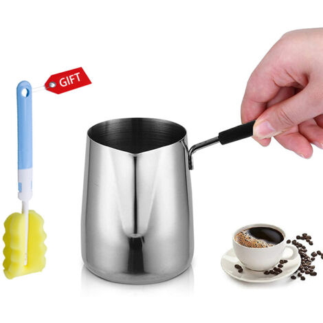Argent 600mlMousseur à lait à bec pointu, pichet à latte art, mini tasse à café au beurre graduée, tasse à fondre la cire, pot à lait en acier inoxydable, cafetière italienne
