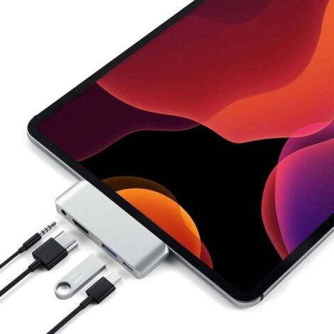 (Argent) Adaptateur Hub mobile Type-C avec chargeur USB-C, HDMI 4K, USB 3.0 et prises 3.5 mm - Pour iPad Pro M2/M1, iPad Air M1, iPad Mini et plus