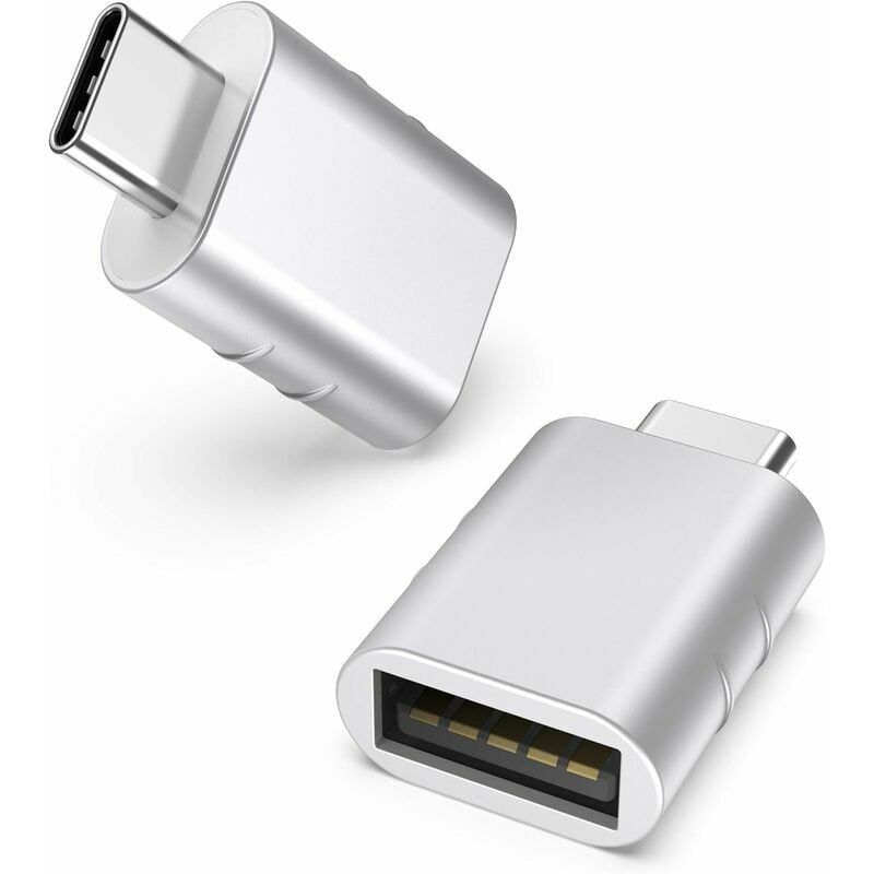 Argent Adaptateur USB C vers USB Pack de 2 USB C mâle vers USB3 Femelle, Adaptateur Compatible avec MacBook Pro/Air 2021 iMac iPad Mini 6/Pro