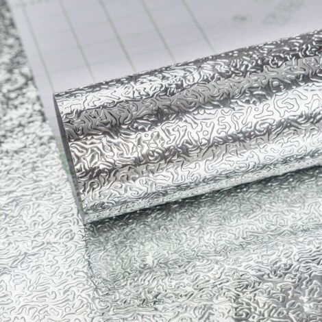 Argent Auto-adhésif Papier peint vinyle aspect feuille d'aluminium Imperméable à l'eau et aux graisses pour les placards de cuisine DIY Stickers muraux Sentiment métallique Épais 40CMx3M