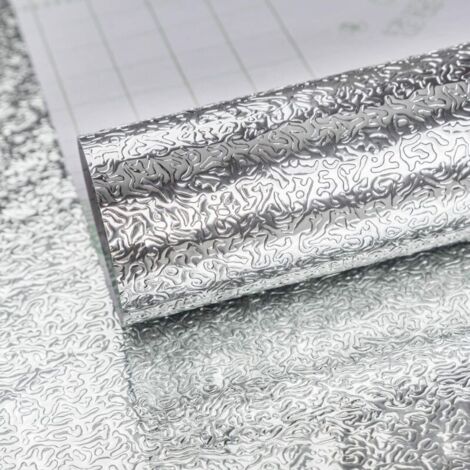 Argent Auto-adhésif Papier peint vinyle aspect feuille d'aluminium Imperméable à l'eau et aux graisses pour les placards de cuisine DIY Stickers muraux Sentiment métallique Épais 40CMx3M