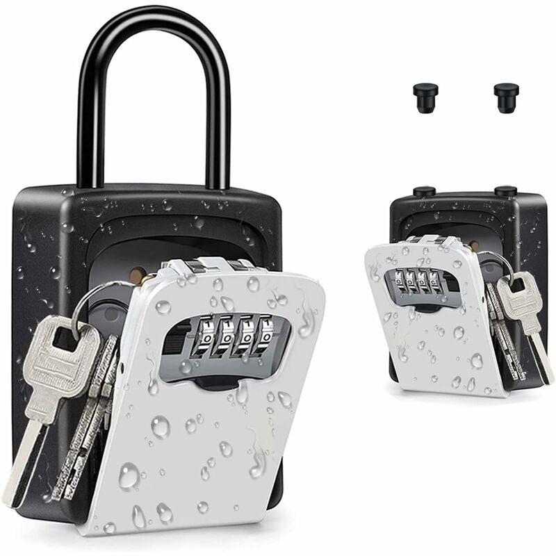 (Argent) Coffre-fort à clés portable, coffre-fort à clés avec cadenas avec anse amovible, boîte à serrure à combinaison murale extérieure pour la