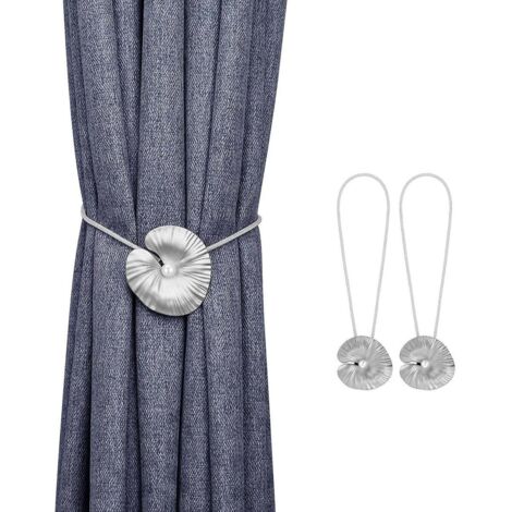 argent-embrasse  Rideaux Avec Boutons Magntique, Embrasse De Rideau (lot De 2) Attaches Rideau Aimantes Dcoratives De Lotus En Alliage Pour Chambr