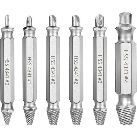 (Argent) Kit d'extracteur de vis 6 pièces, extracteur de goujons, extracteurs de vis endommagés pour retirer facilement les goujons et boulons endommagés