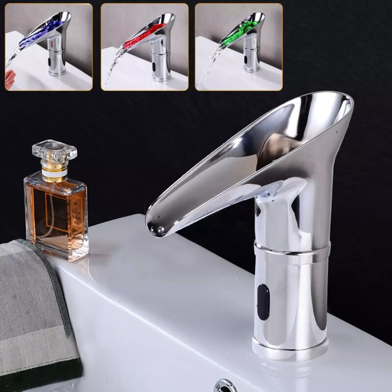 Gojoy - Argent led capteur infrarouge robinet Salle De Bains Cascade Bassin Robinet 3 couleurs