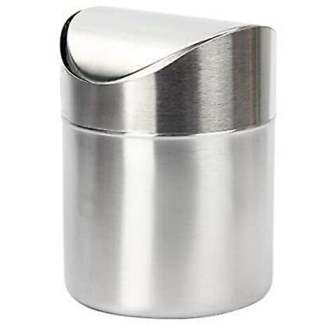 argent , Mini Poubelle En Acier Inoxydable Avec Couvercle De Balanoire Pratique Pour Bureau Table Voiture Chambre