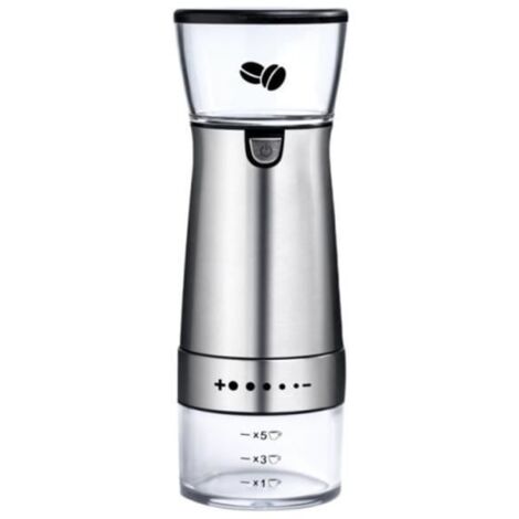 Argent Moulin à café électrique en acier inoxydable, broyeur à main réglable, cafetière, moulin à graines de café, moulin, M40415