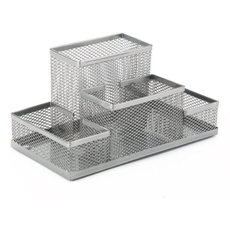 Argent Organiseur de bureau Porte-crayons de bureau Pot à crayons Organisateur de table en métal Plateau de bureau avec porte-no