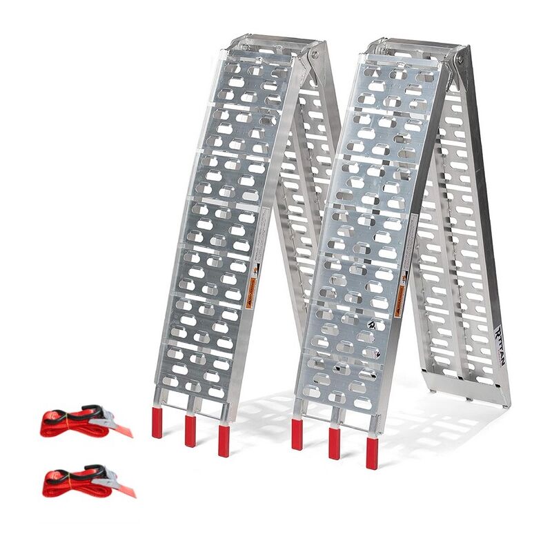 Vingo - Argent Rampe de Chargement Pliable 680KG Aluminium Surface Perforée Antidérapante Lot de 2 pcs