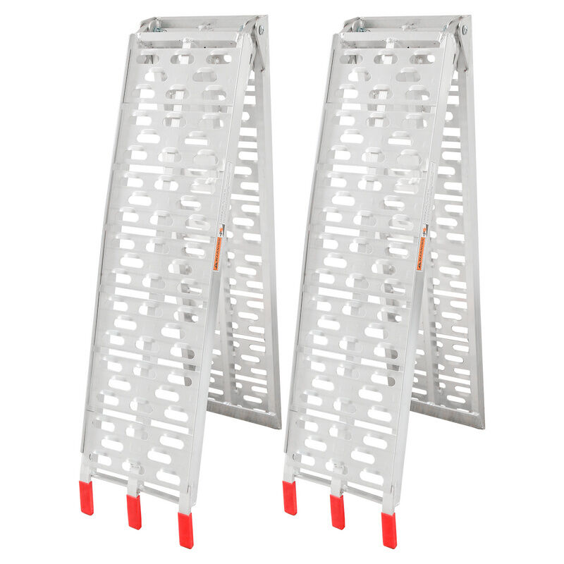 Randaco - Argent Rampe de Chargement Pliable 680KG Aluminium Surface Perforée Antidérapante Lot de 2 pcs