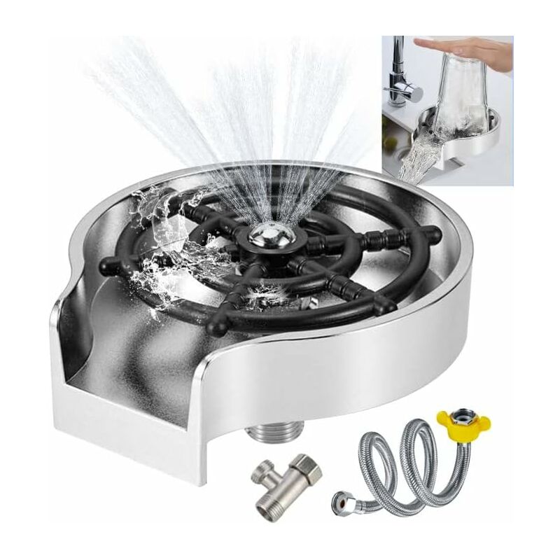 (Argent) Rinçage du verre d'évier, rinçage du verre d'évier de cuisine, nettoyeur de tasse, nettoyage rapide du verre à vin, brosse de rinçage des