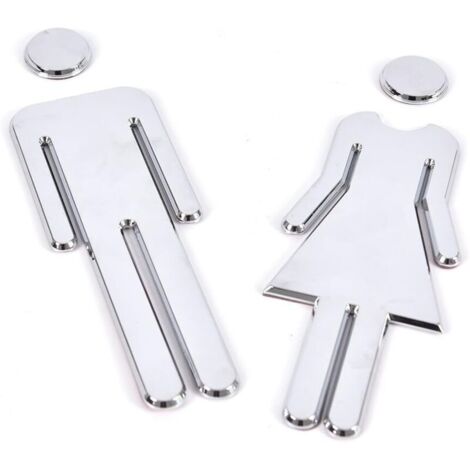 (Argent) Signe Toilette pour Porte - Signe de Porte Salle de Bain - Panneau WC Adhesif Homme Femme - Stickers pour Toilette Porte de Restaurant Publique Hôtel Cafétéria