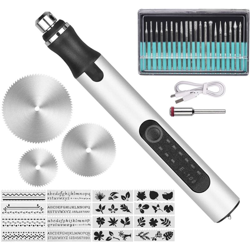 Linghhang - Argent Stylo Graveur Électrique, Outils de Gravure, Mini Gravure Carve Outil, Stylos Électriques de Gravure pour le Bois de Bricolage,