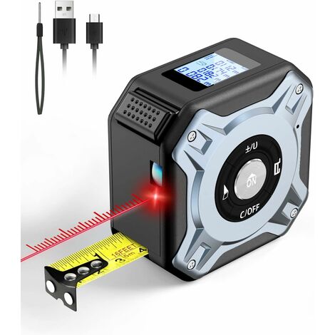 Télémètre Laser Ruban 2 en 1, Mètre Ruban Laser Rechargeable avec Laser de  40m et Ruban de 5m, USB Rechargeable avec Rétroéclairage LCD, Affichage  Numérique pour la Longueur/Zone/Volume/Mesure YH 