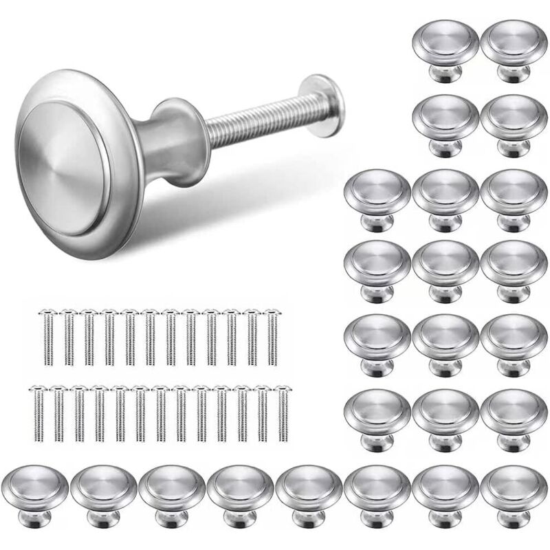Argent Tiroir de Porte Poignée,Boutons de Porte Rond Boutons,Poignées de tiroir Rondes Argentées,30mm Bouton de Meubles s'appliquent à Poignées de