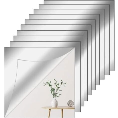 (argent)10 Pièces 20 X 20 cm Miroir Mural Autocollant , Antidéflagrant Carrés Flexible Miroir Acrylique Adhésif, Plastique Bricolage