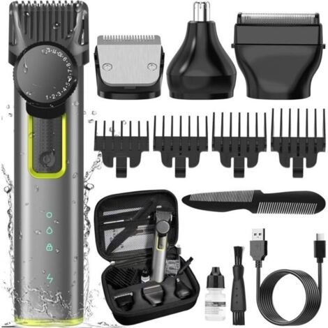 (argent)4 en 1 Tondeuse Cheveux Hommes, Tondeuse Barbe Professionnel, Rasoir Electriques Hommes, Tondeuse Precision, 4 Peignes