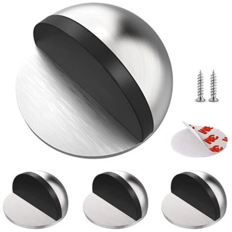 （argent）Arrêts de Portes, [Lot de 4] Arrêts et Butées de Porte en Acier Inoxydable Stop-Porte Adhésif au Sol et Parquet, Butoirs de Porte Protection de Portes et Murs Laiton