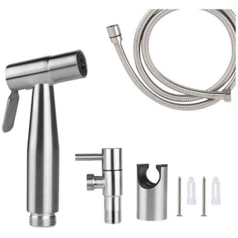 (Argent)Ensemble douchette WC - VENTCY - flexible 1,5 m - Inox lissé - Economie d 'eau - Argent