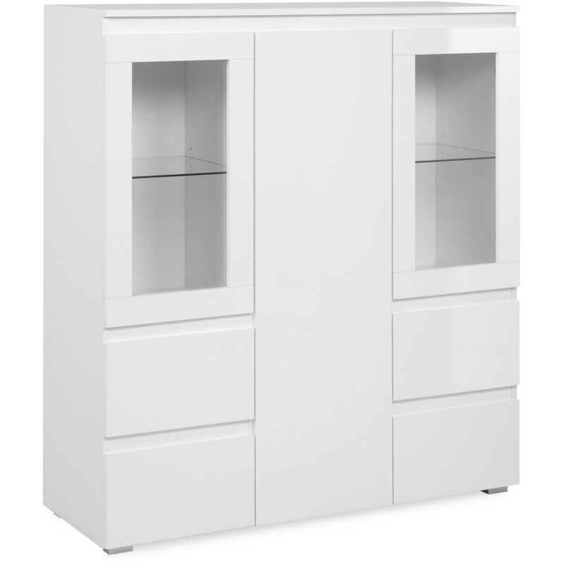 Argentier 4 portes 4 tiroirs 116x41,1x125,7 cm blanc brillant - MALIO
