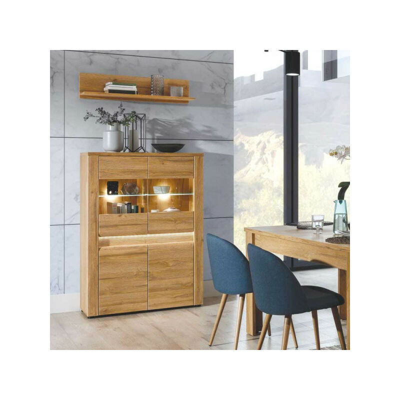 TMM - Argentier 4 portes battantes Chêne à led - bielsko - l 91,5 x l 40 x h 132 cm