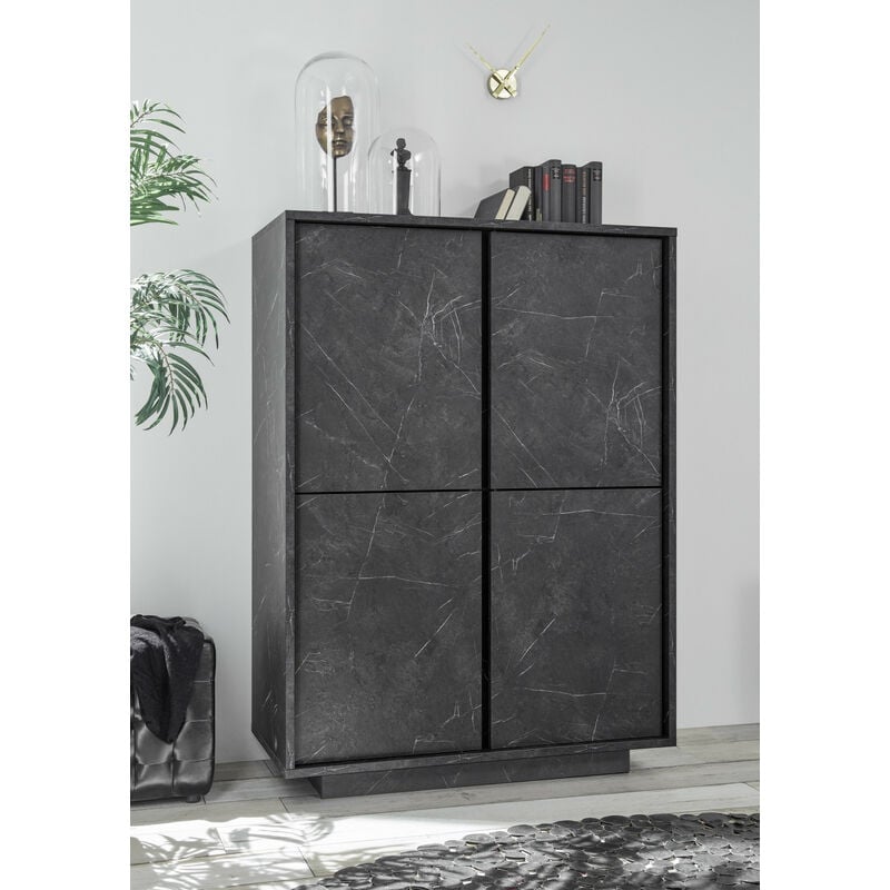 Azura Home Design - Argentier 4 portes visconti finition Marbre noir 92x145x43 cm
