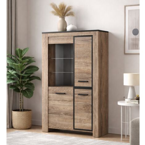 Argentier moderne en bois avec porte vitrée LED OLIVE