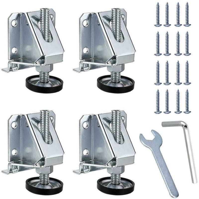 (Argent)Lot de 4 pieds de nivellement réglables pour meubles M10 pour tables, étagères, armoires, établi avec écrous de verrouillage