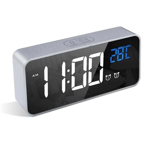 (Argento) Sveglia digitale, sveglia a LED con funzione snooze, ricarica tramite porta USB