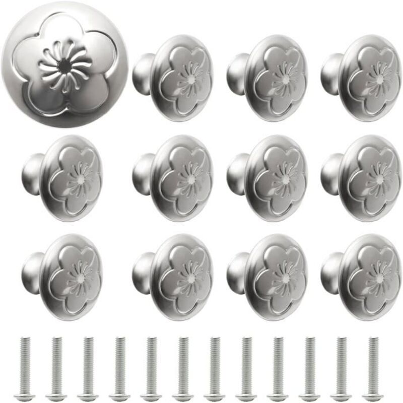 (Argent)Poignées de porte d'armoire 12 pièces, boutons de tiroir en forme de champignon avec vis assorties, accessoires de meubles(D)