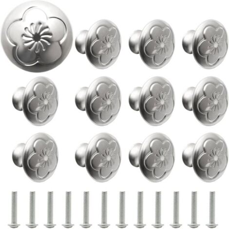 (Argent)Poignées de porte d'armoire 12 pièces, boutons de tiroir en forme de champignon avec vis assorties, accessoires de meubles(D)