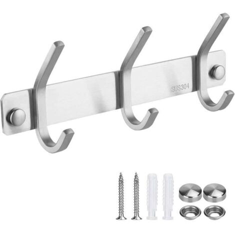 (argent)Porte Manteau Mural - Inox - 3 Crochets - Antirouille - Design Contemporain - Résistant