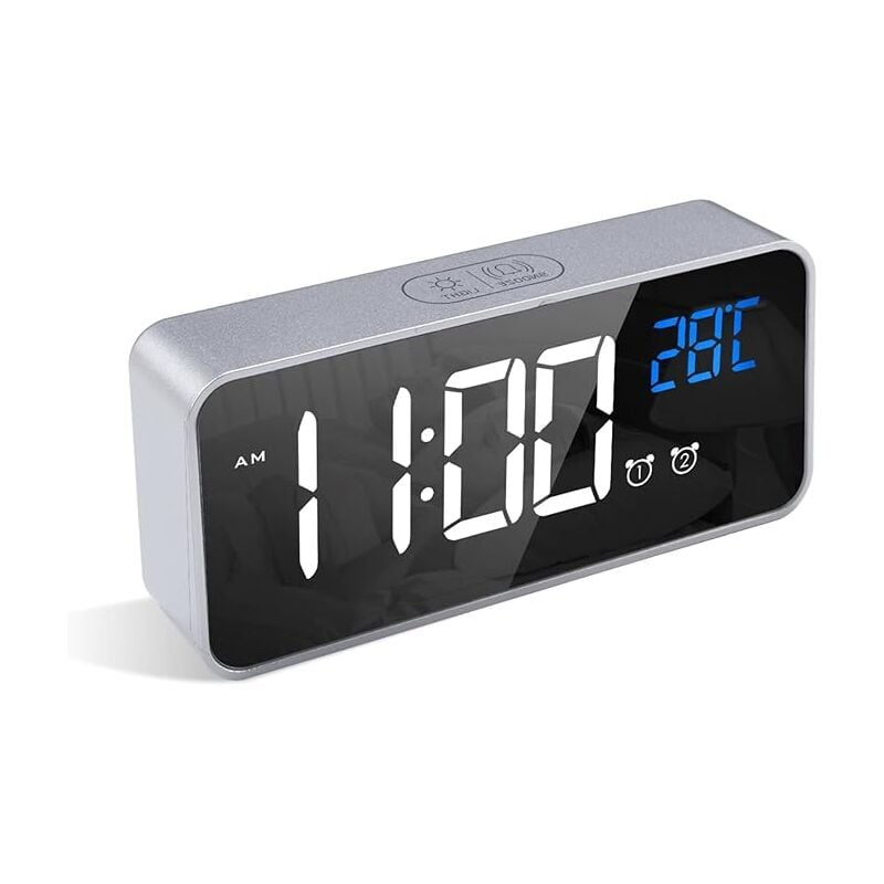 Serbia - Argent)Réveil Numérique, Alarm Réveil led avec Fonction Snooze, Charge des Ports usb