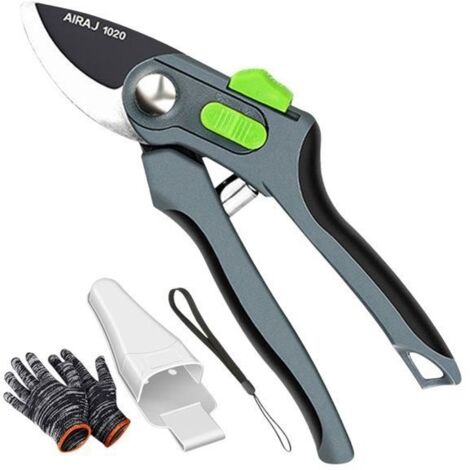 (Argent)Sécateur - Acier SK5 - Ergonomique - 2 niveaux d’ouverture - Inclus : boîte et gants - Argent