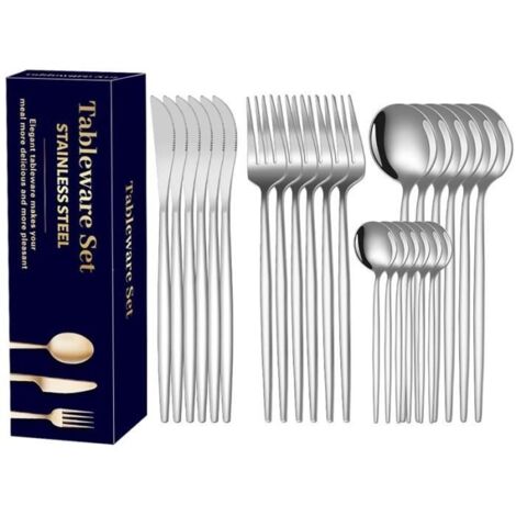 (Argent)Set de couverts 6 personnes 24 pièces - acier inoxydable - couteaux/fourchettes/cuillères - argent